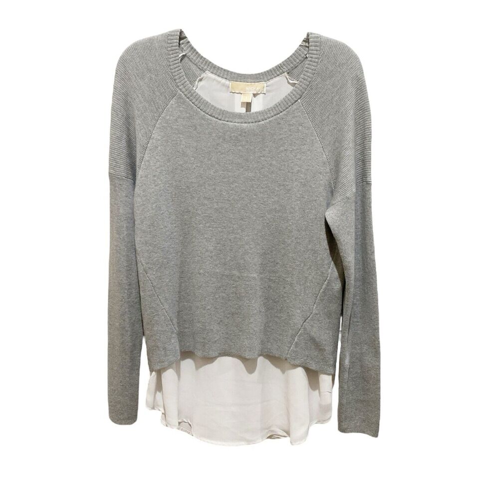 Michael Kors Sweater Long Sleeve Layered Look Gray Grey Knit White Size Small